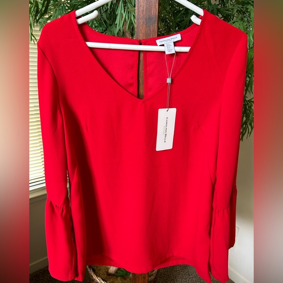 Carolina Belle Tops - NWT Carolina Belle Montreal Long Sleeve V-Neck Red‎ Holiday/Christmas Blouse  M